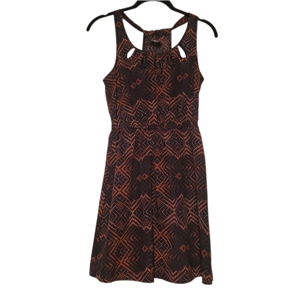 Sequin Hearts Navy Blue and Orange Geometric Pattern Halter Mini Dress Size S